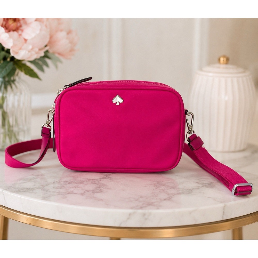 Kate Spade New York Pink Small Double Zip Crossbody Logo Gold Hardware Strap